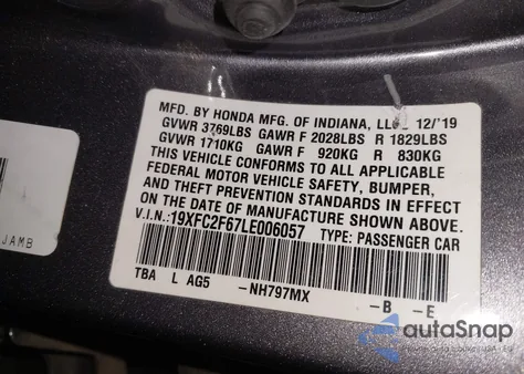2020 Honda Civic Lx from USA, damaged, VIN 19XFC2F67LE006057